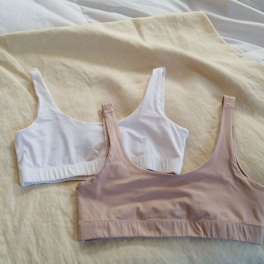 2 Pact Organic Cotton Bras,  sz L one beige, one white